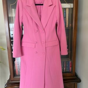 Tailored Pink Double-Breasted Long Trench Coat